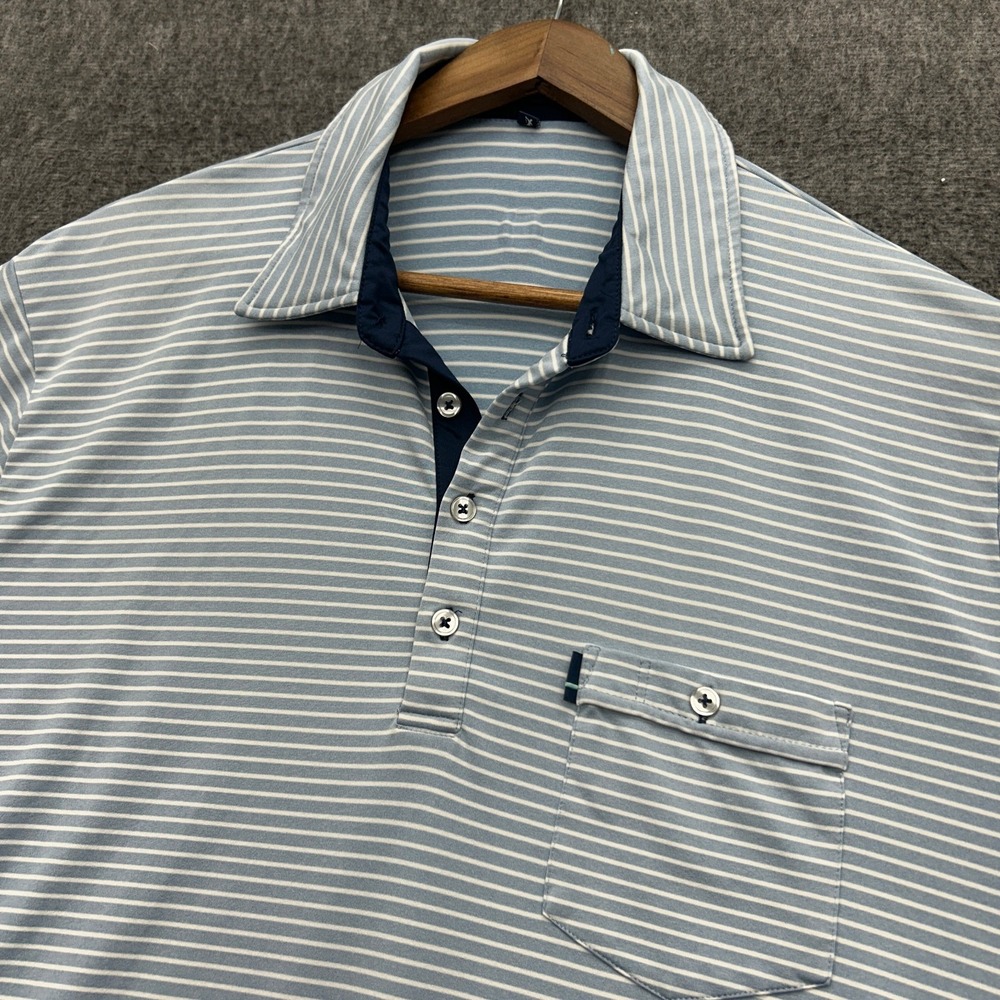 Live Forever Golf Shirt Large Performance Stretch Pocket Preppy Striped